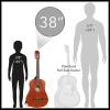 imageAshthorpe 38inch Beginner Acoustic Guitar Package Black Basic Starter Kit wGig Bag Strings Strap Tuner Pitch Pipe PicksBrown
