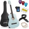 imageAshthorpe 38inch Beginner Acoustic Guitar Package Black Basic Starter Kit wGig Bag Strings Strap Tuner Pitch Pipe PicksLight Blue