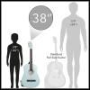 imageAshthorpe 38inch Beginner Acoustic Guitar Package Black Basic Starter Kit wGig Bag Strings Strap Tuner Pitch Pipe PicksLight Blue
