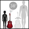 imageAshthorpe 38inch Beginner Acoustic Guitar Package Black Basic Starter Kit wGig Bag Strings Strap Tuner Pitch Pipe PicksRed