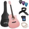imageAshthorpe 41inch Beginner Cutaway Acoustic Guitar Package Black Full Size Basic Starter Kit wGig Bag Strings Strap Tuner PicksPink