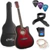imageAshthorpe 41inch Beginner Cutaway Acoustic Guitar Package Black Full Size Basic Starter Kit wGig Bag Strings Strap Tuner PicksRed