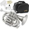 imageAshthorpe Bb Brass Pocket Trumpet with Nickel Plated Finish  Includes Case Mouthpiece Gloves Cleaning Cloth Valve OilNickel