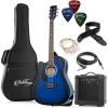 imageAshthorpe Left Handed FullSize Dreadnought Cutaway Acoustic Electric Guitar Package with 10 Watt Amp  BlackBlue