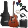 imageAshthorpe Left Handed FullSize Dreadnought Cutaway Acoustic Electric Guitar Package with 10 Watt Amp  BlackBrown