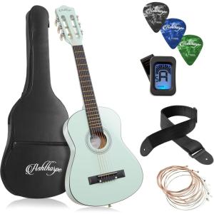 imageAshthorpe 38inch Beginner Acoustic Guitar Package Black Basic Starter Kit wGig Bag Strings Strap Tuner Pitch Pipe PicksMint Green