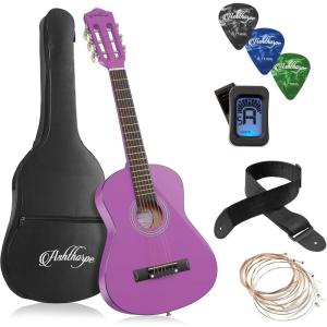 imageAshthorpe 38inch Beginner Acoustic Guitar Package Black Basic Starter Kit wGig Bag Strings Strap Tuner Pitch Pipe PicksPurple