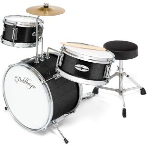 imageAshthorpe 3Piece Complete Drum Set  Beginner Kit with 14quot Bass Adjustable Throne Cymbal Pedal ampamp Drumsticks  BlackBlack