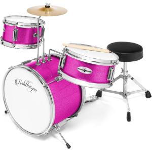 imageAshthorpe 3Piece Complete Drum Set  Beginner Kit with 14quot Bass Adjustable Throne Cymbal Pedal ampamp Drumsticks  BlackPink