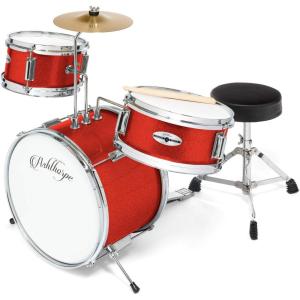 imageAshthorpe 3Piece Complete Drum Set  Beginner Kit with 14quot Bass Adjustable Throne Cymbal Pedal ampamp Drumsticks  BlackRed