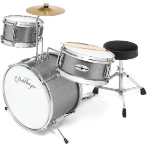 imageAshthorpe 3Piece Complete Drum Set  Beginner Kit with 14quot Bass Adjustable Throne Cymbal Pedal ampamp Drumsticks  BlackSilver