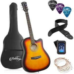 imageAshthorpe 41inch Beginner Cutaway Acoustic Guitar Package Black Full Size Basic Starter Kit wGig Bag Strings Strap Tuner PicksSunburst