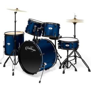 imageAshthorpe 5Piece Complete Full Size Adult Drum Set with Remo Batter Heads  BlackBlue