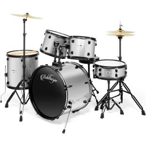 imageAshthorpe 5Piece Complete Full Size Adult Drum Set with Remo Batter Heads  BlackSilver