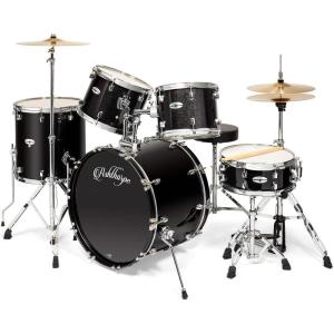imageAshthorpe 5Piece Full Size Adult Drum Set with Remo Heads ampamp Premium Brass Cymbals  Complete Professional Percussion Kit with Chrome Hardware  SilverBlack