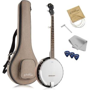 imageAshthorpe 5String Banjo  Full Size with 24 Brackets Closed Back Mahogany Resonator Geared 5th Tuner Padded Gig Bag5String  Right Handed