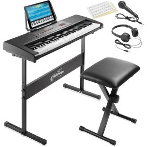 imageAshthorpe 61Key Digital Electronic Keyboard Piano Beginner Kit with Stand Bench Headphones Mic and Keynote Stickers