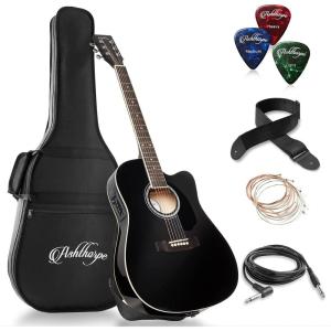 imageAshthorpe FullSize Cutaway Thinline AcousticElectric Guitar Package  Premium Tonewoods  BlackBlack