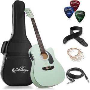 imageAshthorpe FullSize Cutaway Thinline AcousticElectric Guitar Package  Premium Tonewoods  BlackMint Green