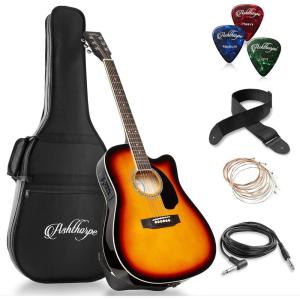 imageAshthorpe FullSize Cutaway Thinline AcousticElectric Guitar Package  Premium Tonewoods  BlackSunburst