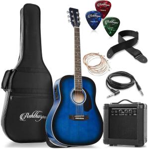 imageAshthorpe FullSize Dreadnought Acoustic Electric Guitar Package with 10 Watt Amp  BlackBlue