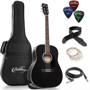 imageAshthorpe FullSize Dreadnought AcousticElectric Guitar Bundle  Premium Tonewoods  BlackBlack