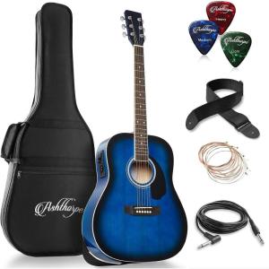 imageAshthorpe FullSize Dreadnought AcousticElectric Guitar Bundle  Premium Tonewoods  BlackBlue