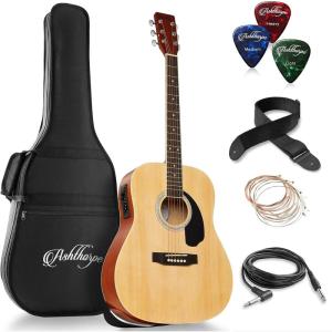 imageAshthorpe FullSize Dreadnought AcousticElectric Guitar Bundle  Premium Tonewoods  BlackNatural
