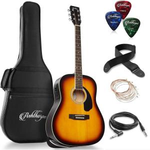 imageAshthorpe FullSize Dreadnought AcousticElectric Guitar Bundle  Premium Tonewoods  BlackSunburst