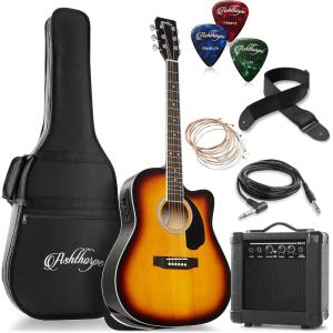 imageAshthorpe FullSize Dreadnought Cutaway Acoustic Electric Guitar Package with 10 Watt Amp  SunburstSunburst