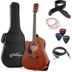 imageAshthorpe FullSize LeftHanded Dreadnought Cutaway AcousticElectric Guitar Bundle  Premium Tonewoods  BlackBrown