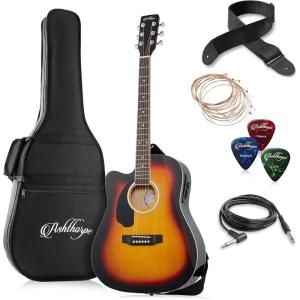 imageAshthorpe FullSize LeftHanded Dreadnought Cutaway AcousticElectric Guitar Bundle  Premium Tonewoods  BlackSunburst