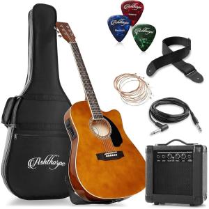 imageAshthorpe FullSize Thinline Cutaway Acoustic Electric Guitar Package with 10 Watt Amp  BrownBrown