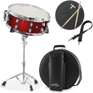 imageAshthorpe Snare Drum Set with Remo Head Black  Student Beginner Kit with Stand Padded Gig Bag Practice Pad Neck Strap and SticksRed