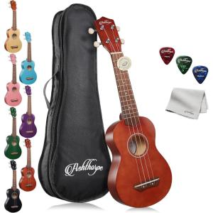 imageAshthorpe Soprano Ukulele for Beginners  Mahogany 21inch 4 String Uke Starter Bundle Kit for Kids with Gig Bag Cloth and PicksMahogany