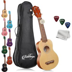 imageAshthorpe Soprano Ukulele for Beginners  Mahogany 21inch 4 String Uke Starter Bundle Kit for Kids with Gig Bag Cloth and PicksTwoTone Natural