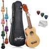 imageAshthorpe Soprano Ukulele for Beginners  Black 21inch 4 String Uke Starter Bundle Kit for Kids with Gig Bag Cloth and PicksTwoTone Natural