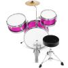 imageAshthorpe 3Piece Complete Drum Set  Beginner Kit with 14 Bass Adjustable Throne Cymbal Pedal amp Drumsticks  PurplePink