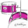 imageAshthorpe 3Piece Complete Drum Set  Beginner Kit with 14 Bass Adjustable Throne Cymbal Pedal amp Drumsticks  PurplePink