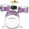 imageAshthorpe 3Piece Complete Drum Set  Beginner Kit with 14 Bass Adjustable Throne Cymbal Pedal amp Drumsticks  PurplePurple