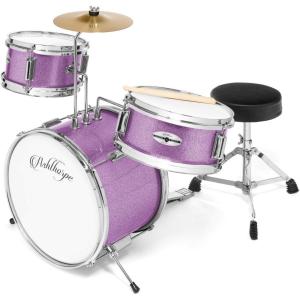 imageAshthorpe 3Piece Complete Drum Set  Beginner Kit with 14 Bass Adjustable Throne Cymbal Pedal amp Drumsticks  PurplePurple