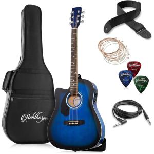 imageAshthorpe FullSize LeftHanded Cutaway Thinline AcousticElectric Guitar Package  Premium Tonewoods  BlueBlue