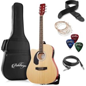 imageAshthorpe FullSize LeftHanded Cutaway Thinline AcousticElectric Guitar Package  Premium Tonewoods  BlueNatural