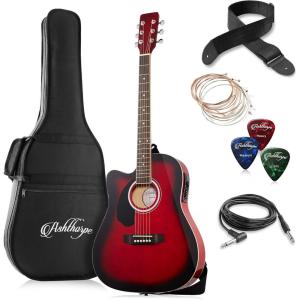 imageAshthorpe FullSize LeftHanded Cutaway Thinline AcousticElectric Guitar Package  Premium Tonewoods  BlueRed