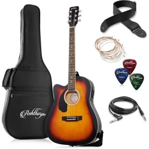imageAshthorpe FullSize LeftHanded Cutaway Thinline AcousticElectric Guitar Package  Premium Tonewoods  BlueSunburst